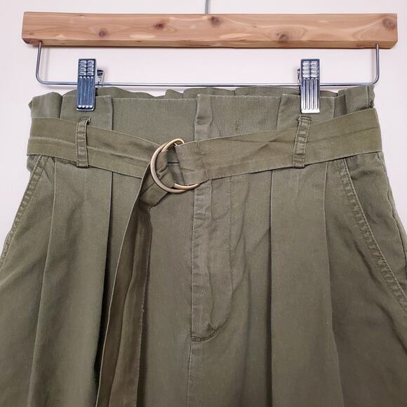 Forever 21 Olive Green High Rise Paperbag Belted Chino Trousers Small - Picture 5 of 7
